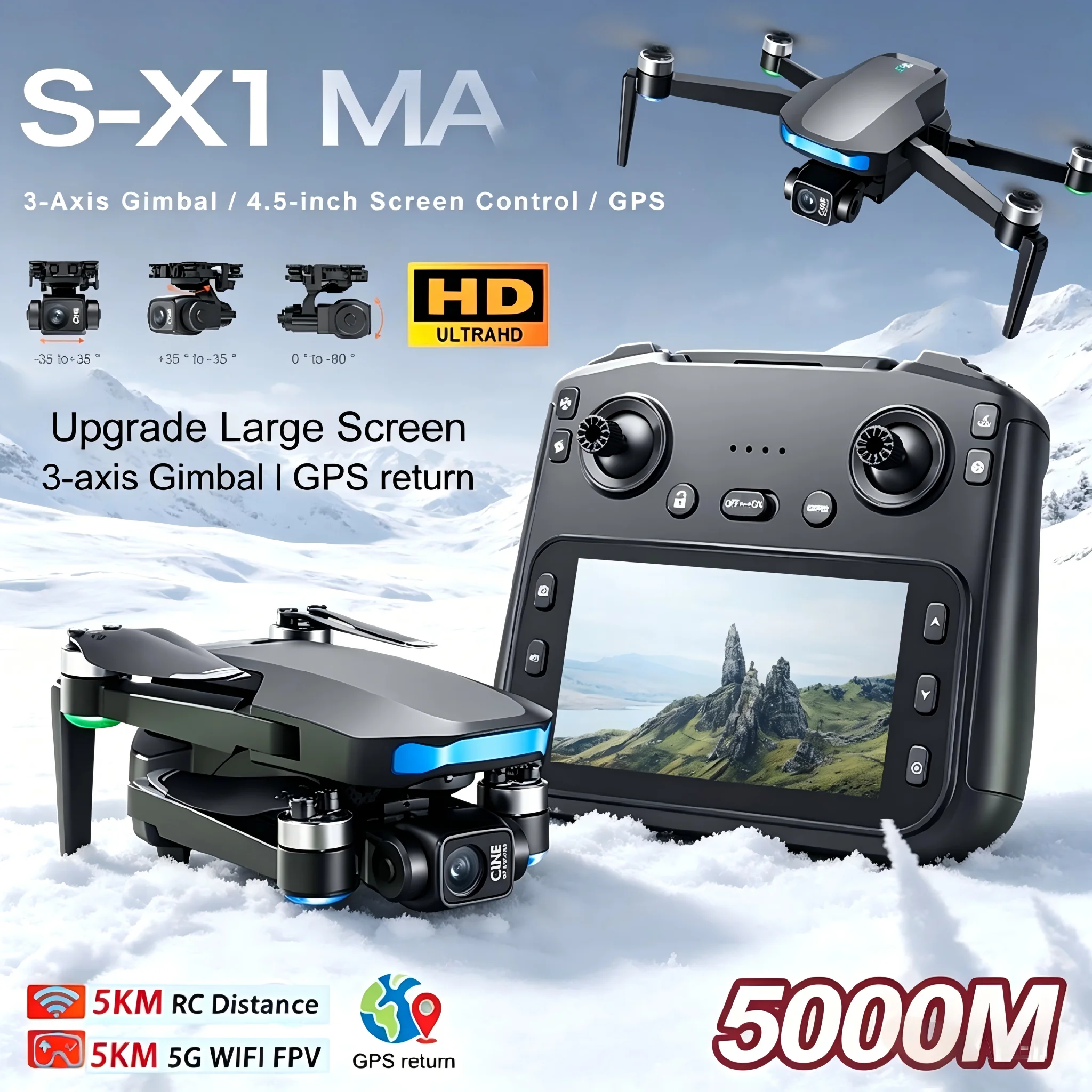 New S-X1 MAX GPS Drone 4K Professional Camera 3-axis Gimbal Aerial 5G FPV Brushless 5KM Relay image transmission Security Drones