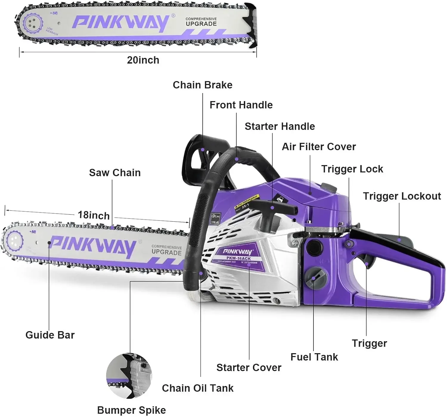 2-cycle 63CC Chainsaw Saw Gas Powered 20