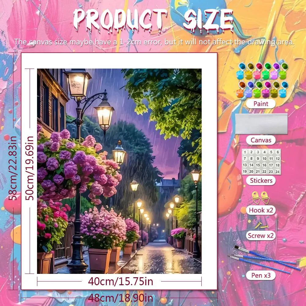DIY Oil Painting By Numbers Street Light Flower Digital Oil Painting Scenery Crafts Supplies Adults Wall Decor Living Room Gift
