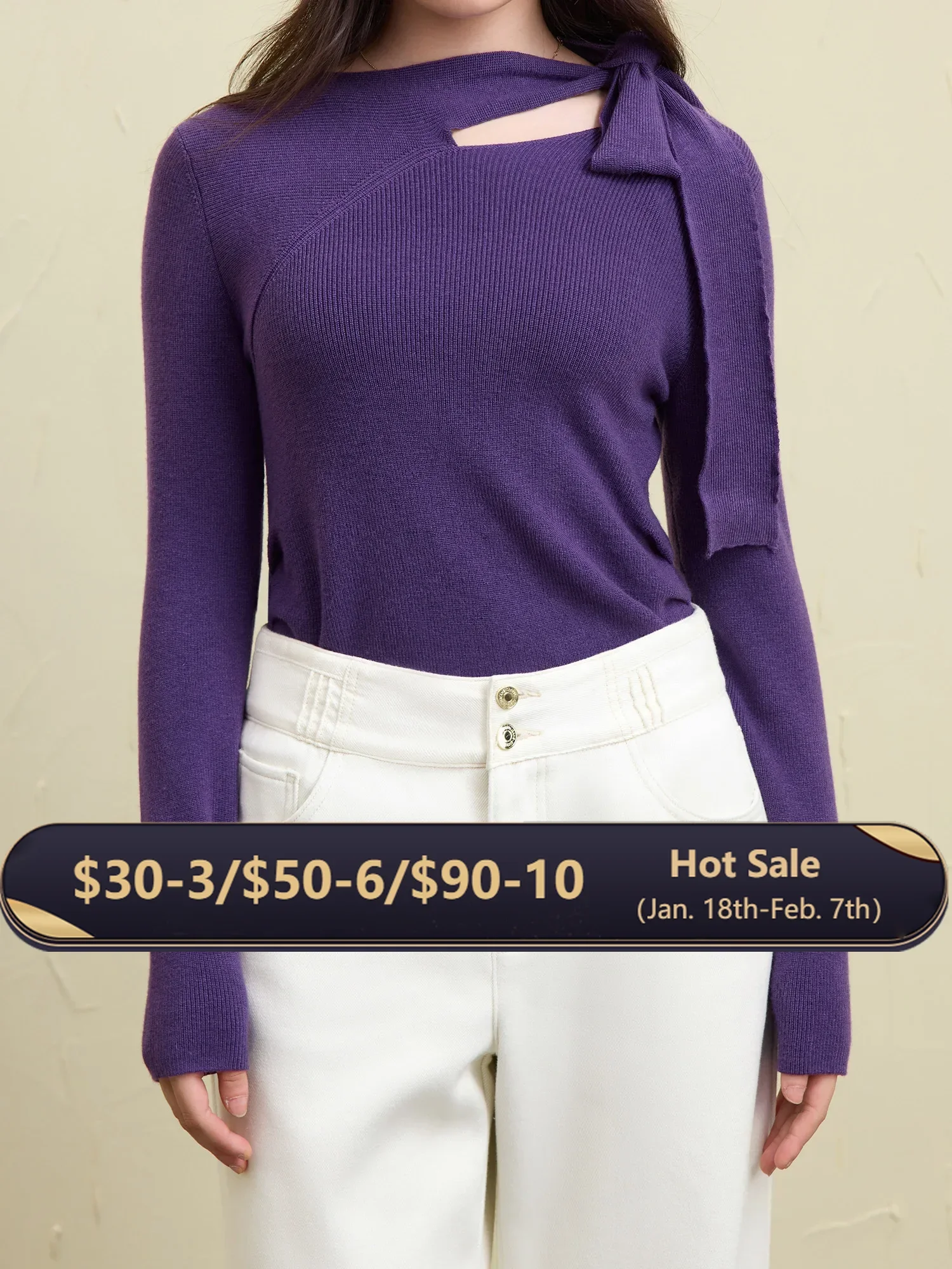 DUSHU Women Slim Black Sweater Pullovers Irregular Neckline Design Female Winter Purple Long Sleeve Sweater Tops 24DS84640