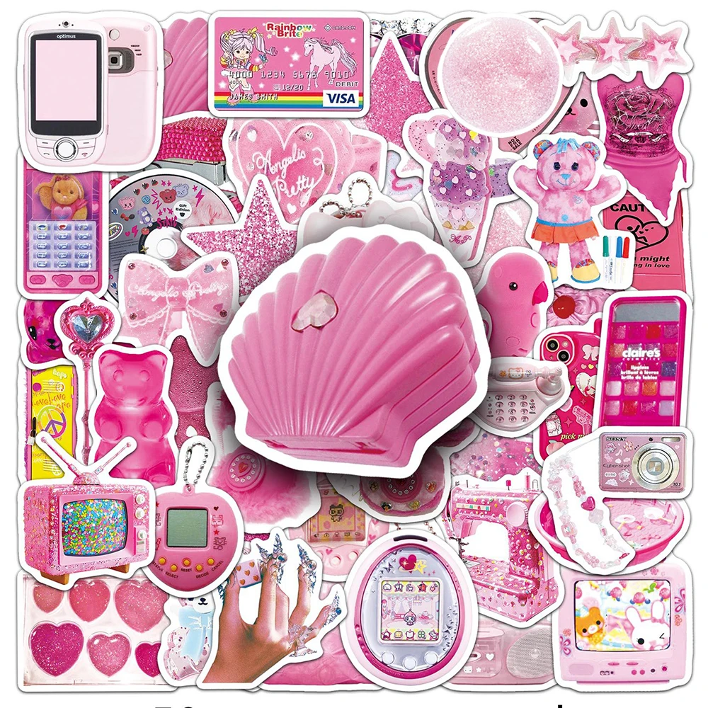 

10/30/50pcs Pink Y2K Aesthetic Graffiti Stickers Kawaii Girl Gift Decal Pack DIY Phone Scrapbook Guitar Cute Cartoon Sticker Toy
