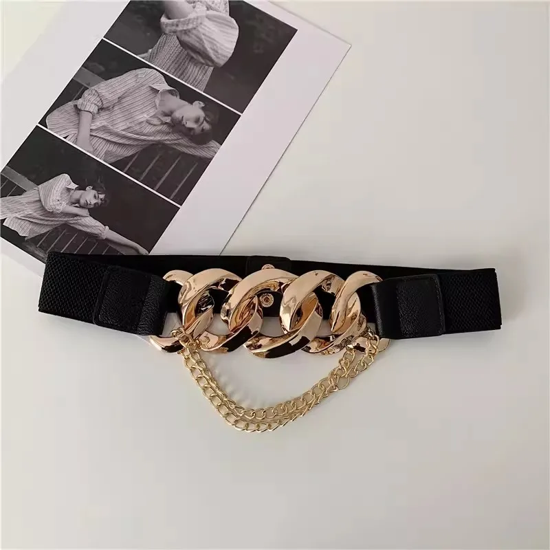 المرأة موضة بولي Leather الجلود سلسلة مشد أنثى Cummerbund معطف حزام فستان Decration حزام عريض J277