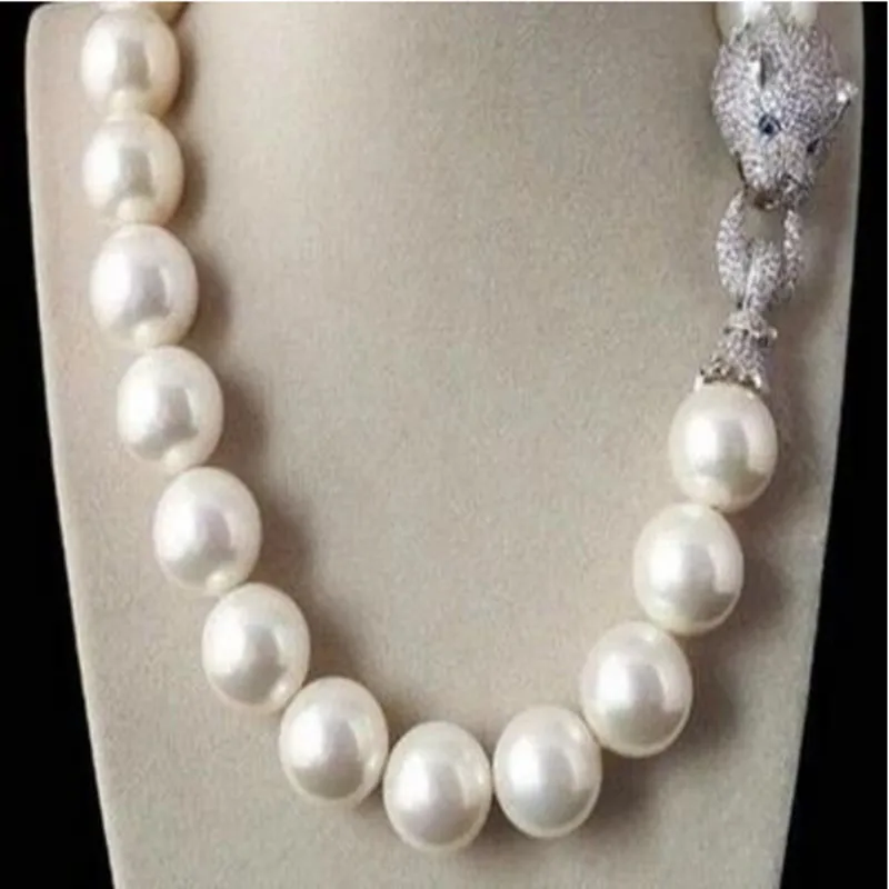 Hand knotted necklace natural 14mm-20mm white shell pearl sweater chain round pearl 45cm