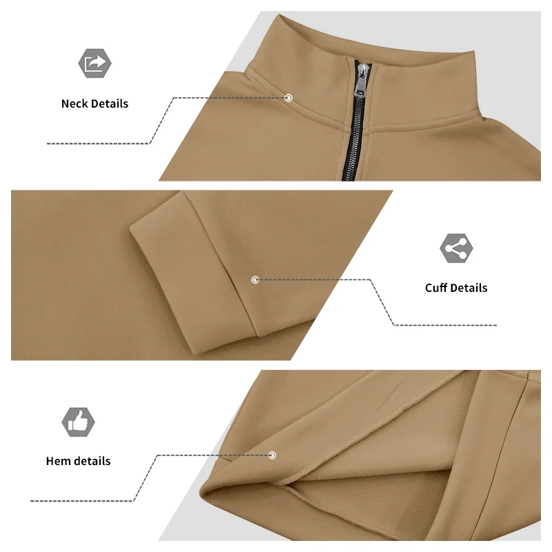 Herren-Sweatshirt mit Fleecefutter für Herbst und Winter, Stehkragen, halber Reißverschluss, langärmelig, einfarbig, warme Freizeitjacke – Detail 15