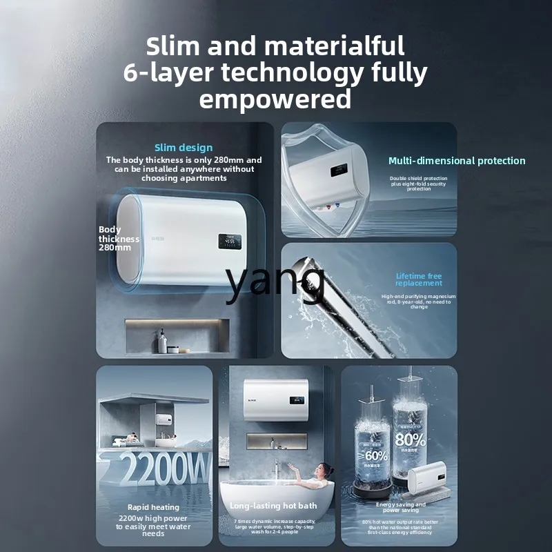 Calentador de agua eléctrico cx de doble bilis, cubo plano, lavado doméstico, 60L, ahorro de energía, calentamiento rápido