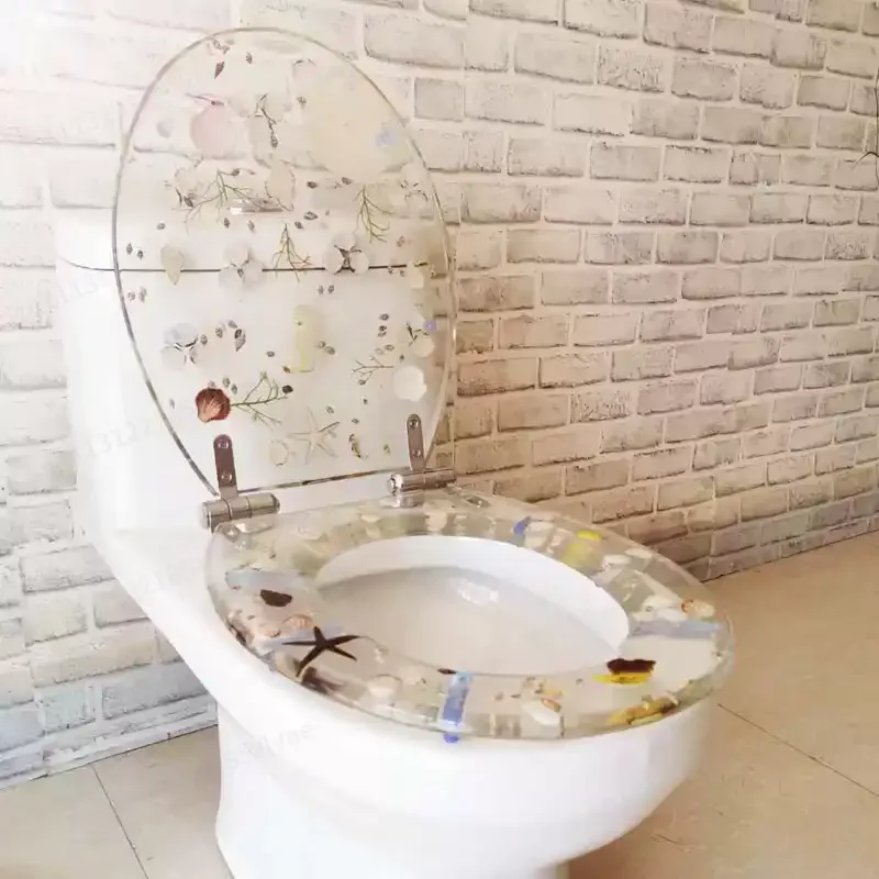 Resin Toilet Cover, Universal for Old-fashioned Toilets, OUV Stainless Steel, Transparent Color Shells