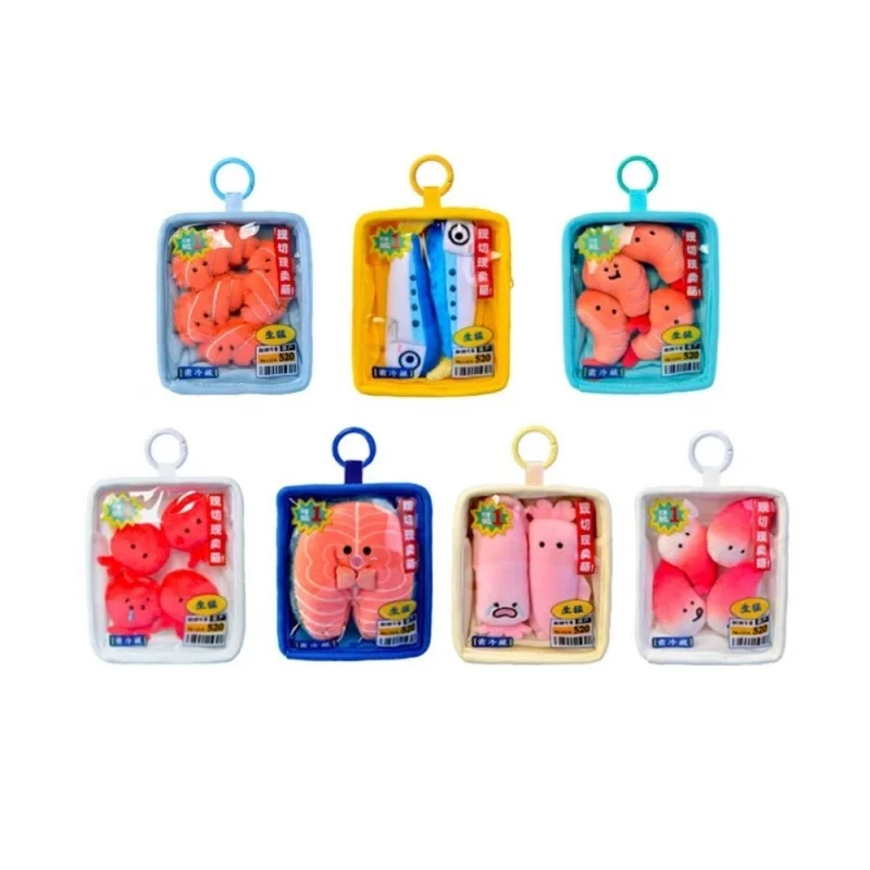 Salmon Seafood Platter Pendant Fresh Shrimp Fish Fillets Seafood Sardine Plush Keychain Arctic Scallop Octopus Cute Doll Gifts - view 6