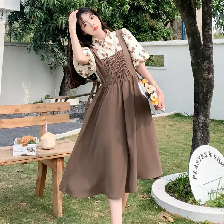 Midi Length Dresses New in 2023 Vintage Print Long Dress Women Clothing Korean Style Clothes for Woman Elegant Gown Basic Playa