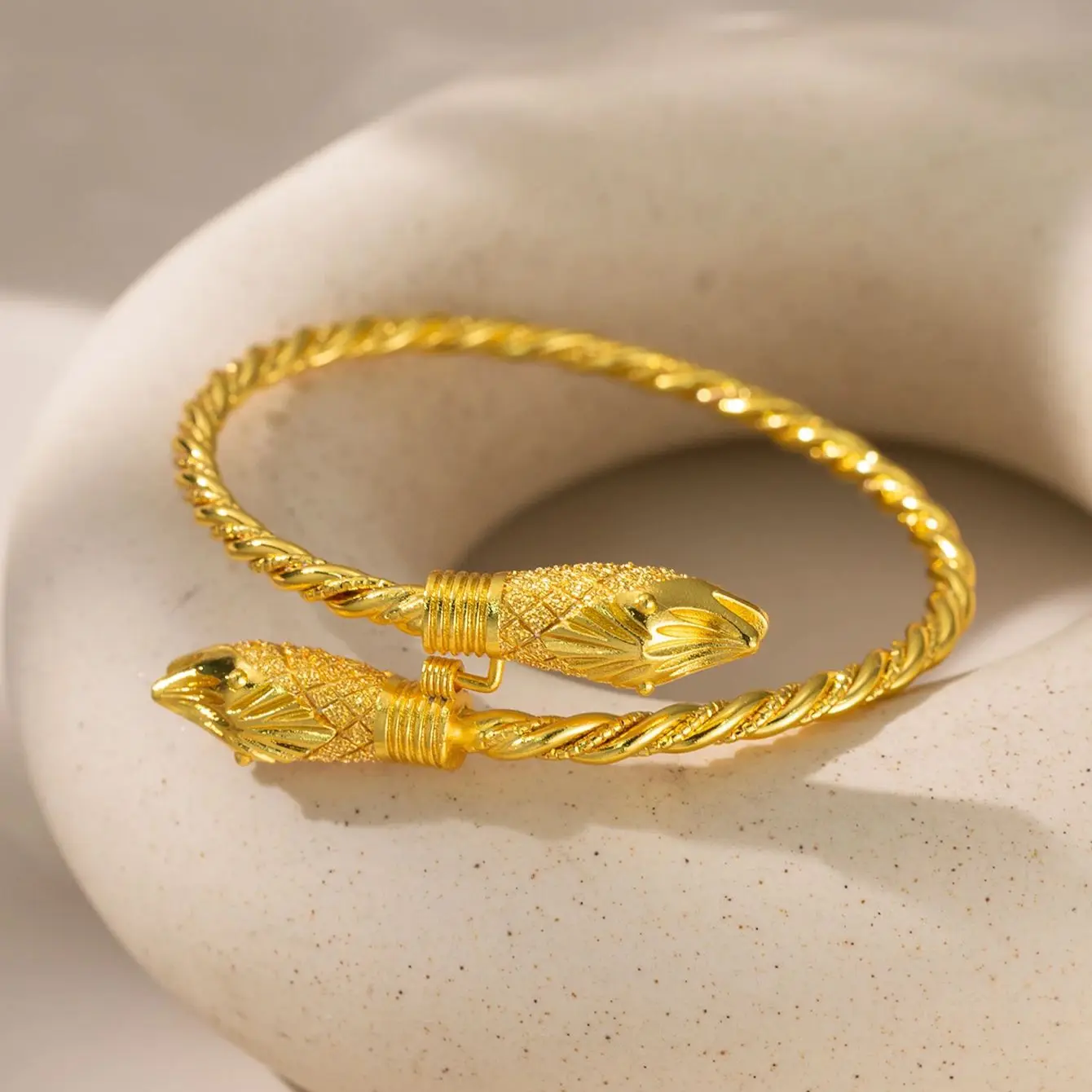 Turkish Trendy Snake Bangles Copper Gold Plated Ethnic Lucky Jewelry for Women Arabic Middle East Wedding Accessory Bijoux