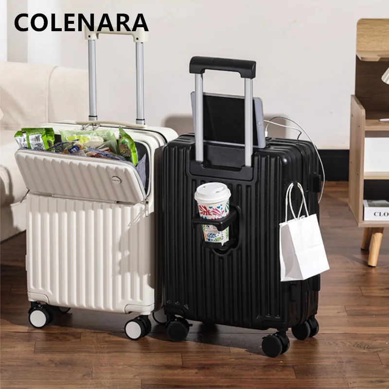 

COLENARA Luggage Travel Bag USB Charging Boarding Case Front Opening Laptop Trolley Case 20"22"24"26"28Inch Cabin Suitcase