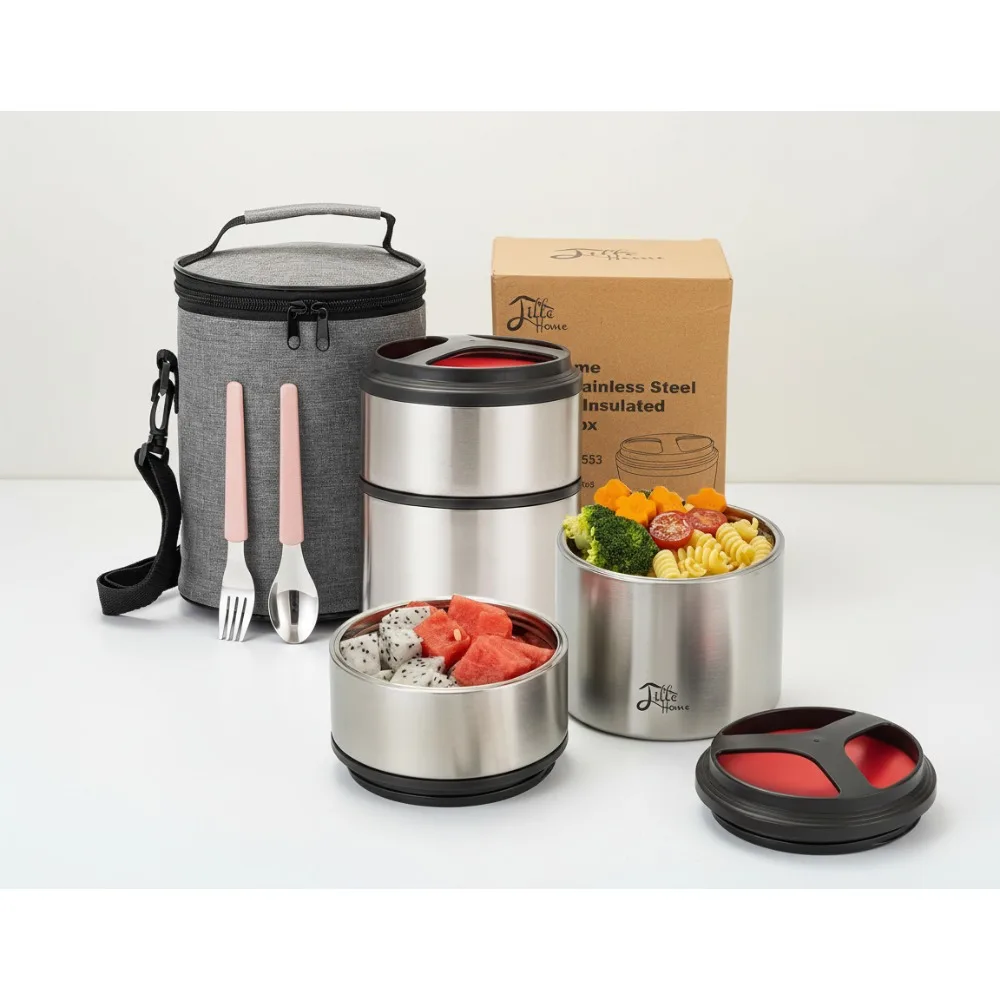 

Термальный ланч-бокс из нержавеющей стали с вакуумной изоляцией, 1500 мл, 2-уровневый контейнер для еды Bento с герметичной сумкой для офиса и школы