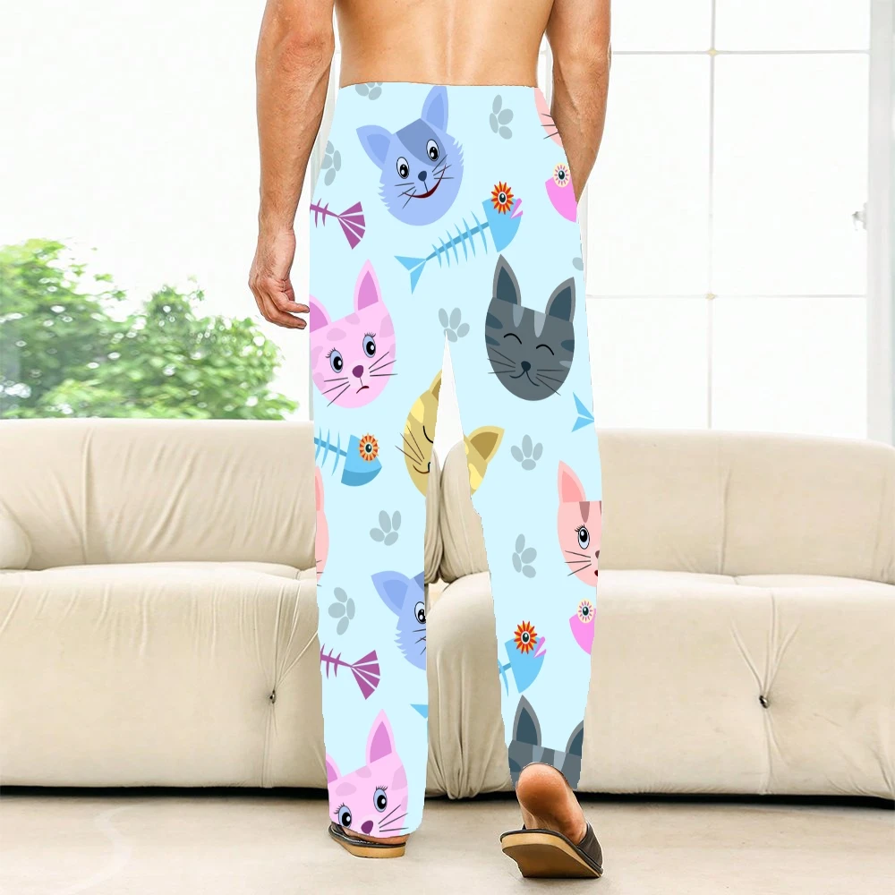 Pantalon de pyjama unisexe à motif de chat et d'arête de poisson pour hommes et femmes, pantalon de salon super doux, bas de pyjama de sommeil avec poches, Wstring de proximité