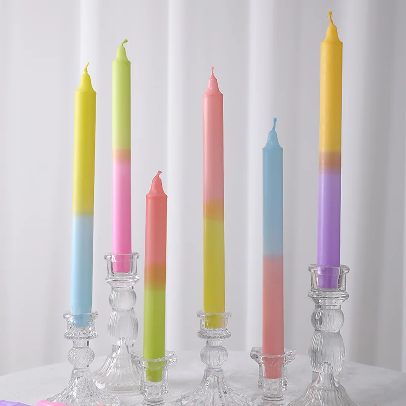 

20/25cm Color Blocked Long Candle Party Festival Soy Smoke Free Candles Banquet Desktop Decoration