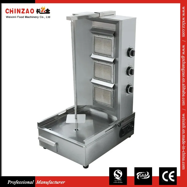 CHINZAO China Supply 3Pcs Burner Gas Chicken Shawarma Grill Machine