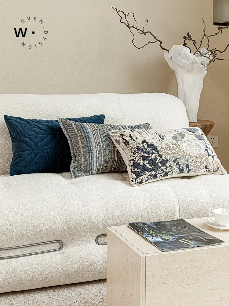 Modern Simple Blue Rectangle Pillow Luxury Living Room Sofa Backrest Abstract Geometric Pattern Pillow Home Decorative Cushion