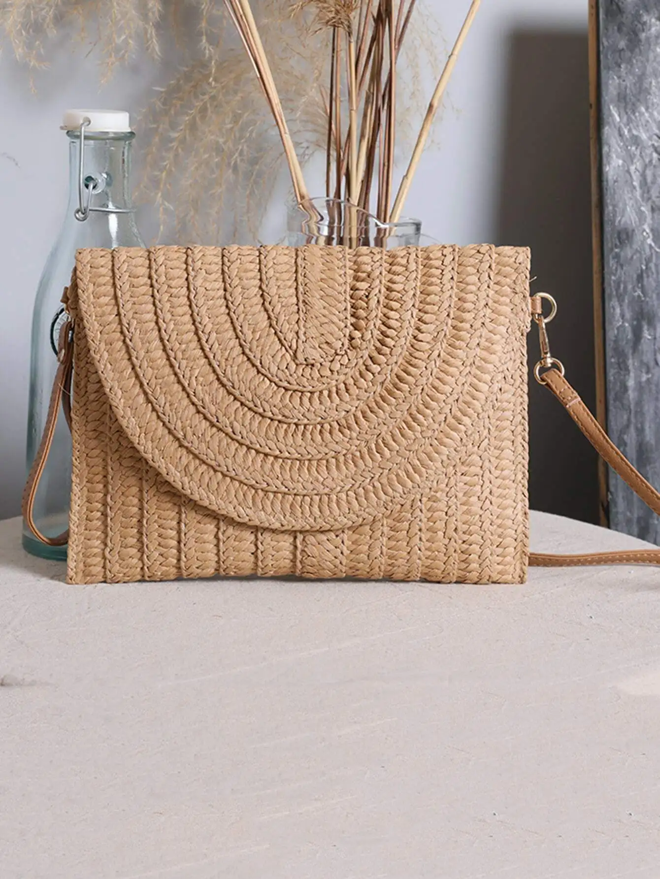 حقيبة Yogodlns النسائية البسيطة المصنوعة من القش - للصيف/العطلات/الشاطئ، وأساسيات الشاطئ، ومشاعر الشاطئ