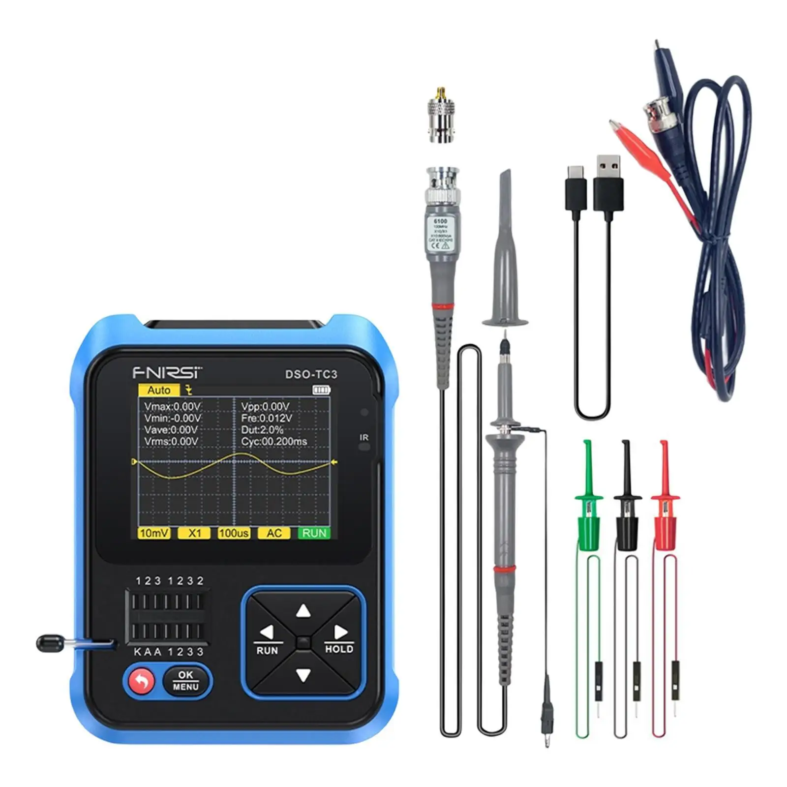 FNIRSI 3in1 DSO-TC3 Mini Handheld Digital Oscilloscope Transistor Tester Signal Source Multifunction Electronic Component Tester