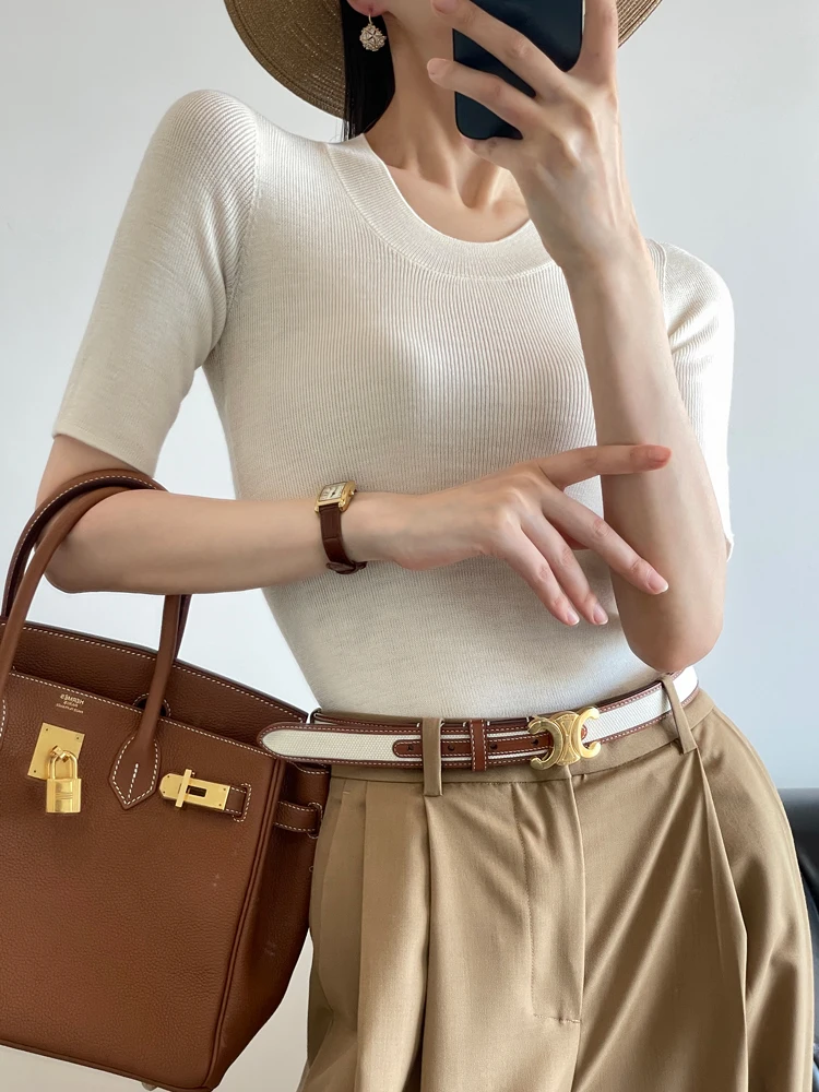 

Women's Knitted Wool Base irt Sl One-Piece Anti-Ball U-Ne Mid-Sve Comfortable And Dry Faion Commute Sle