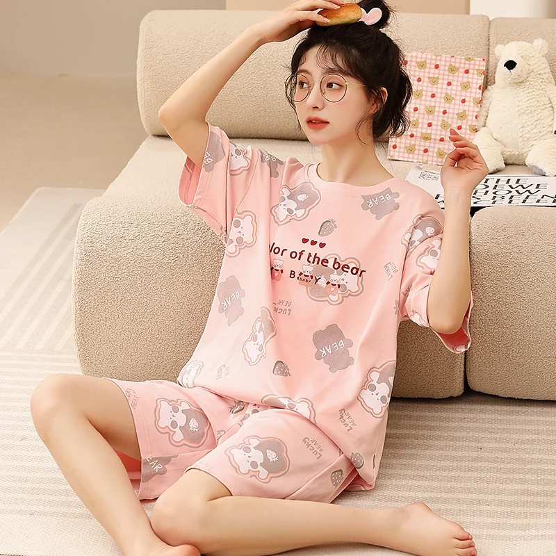 

Summer Nightwear Kawaii Girls Young Womens Cartoon Shorts Pajama Sets Pyjamas Femme Sleepwear Loungewear Pijama Mujer Homewear