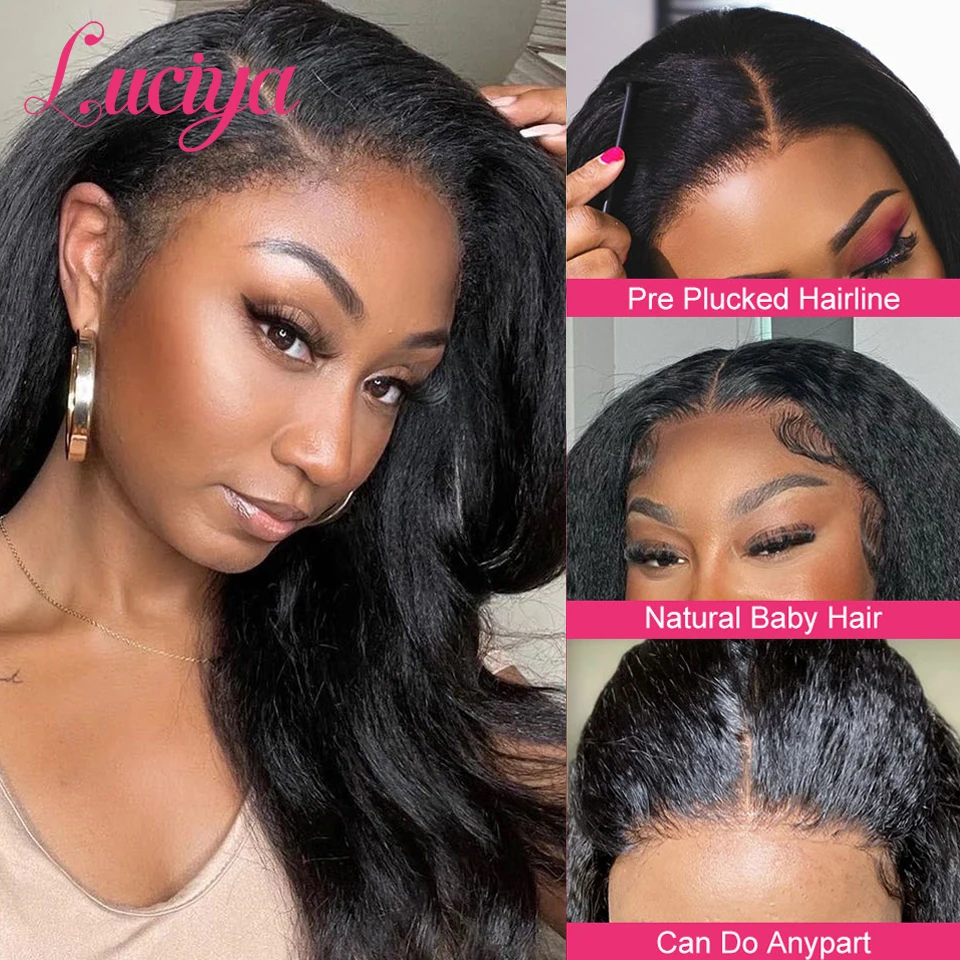 Kinky Straight 13x4/13x6 HD Lace Front Human Hair Wigs Yaki 360 Full Frontal Wig 5x5 HD Lace Closure Glueless Wig Ready To Wear