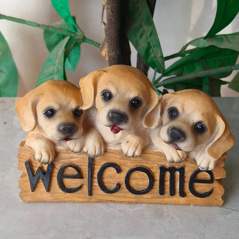 Cute Dog Resin Statue Pendant Home Decoration Welcome Guest Door Decor 3 puppies Statue Festival Party Decoration Birthday Gifts