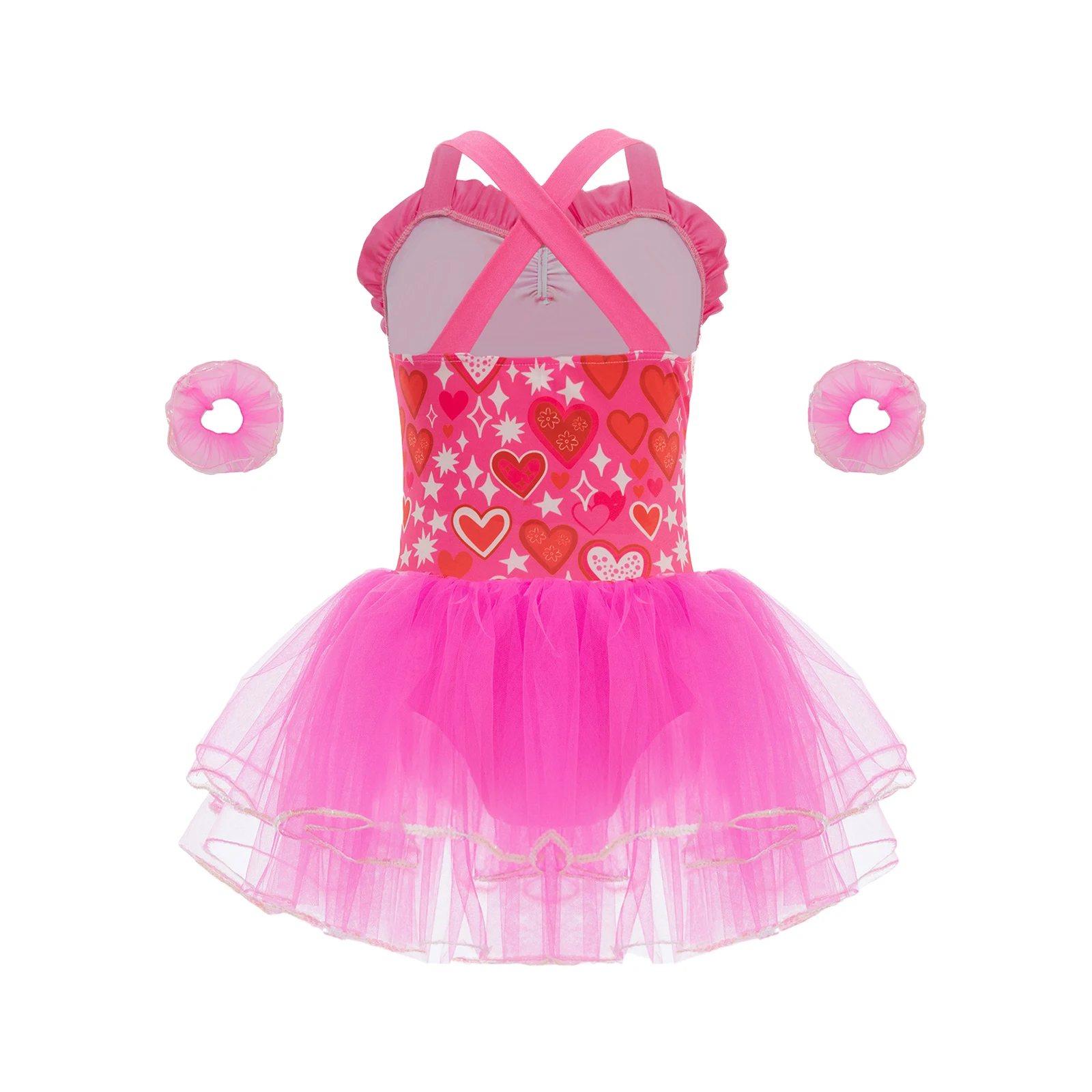 Kids Girls Tutu Skirted Dress Dance Leotard Colorful Print Sleeveless Sequins Mesh Tutu Dance Dress with Arm Sleeve
