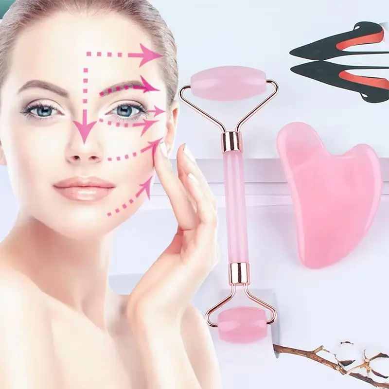 Resin Roller Gua Sha Natural Pink Guasha Face Lift Massager Wrinkle Double Chin Remover Beauty Skin Care Massage Tools