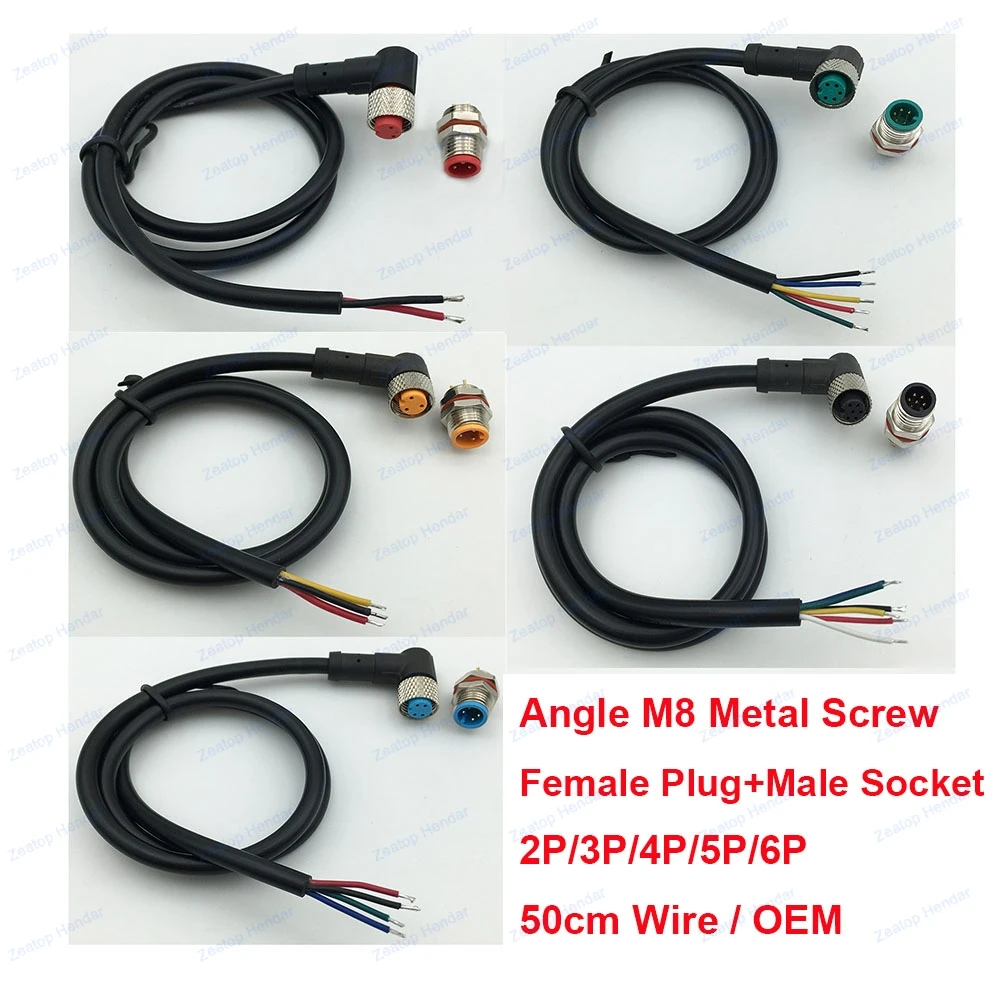 M8 مجموعة المسمار المعدني ، المكونات الإناث مع كابل 50 سنتيمتر ، استشعار مأخذ الذكور ، سلك إشارة الطاقة ، IP67 مقاوم للماء ، 2 دبوس ، 3 دبوس ، 4 دبوس ، 5 دبوس ، 6 دبوس ، 1 مجموعة ، الزاوية اليمنى #1