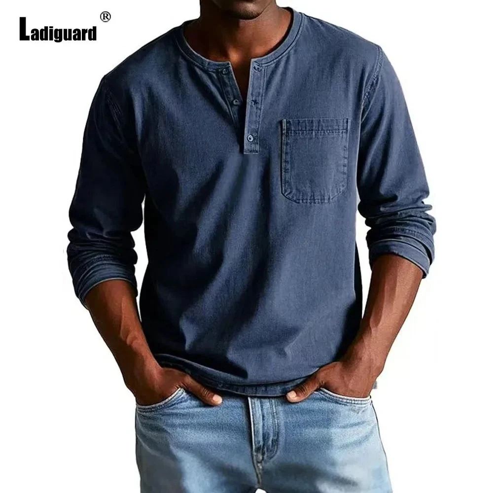 New Men's Long Sleeve Casual Tshirt Solid Lapel Button Up Pullover Spring /Autumn Turn Down Collar Bottoming Polo Shirt S-5XL