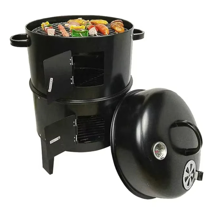 3 In 1 Smokeless Charcoal Grill 3 Story Tower Barrel BBQ Oven Smoker Patio Cooking