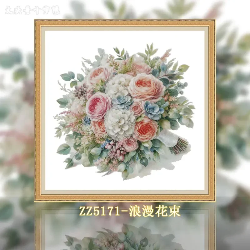 [ZZ5171-Romantic Bouquet] Stamped Cross Stitch Kit 14CT 16CT Pre Printed Canvas Cotton Thread DIY Embroidery for Home Wall Decor