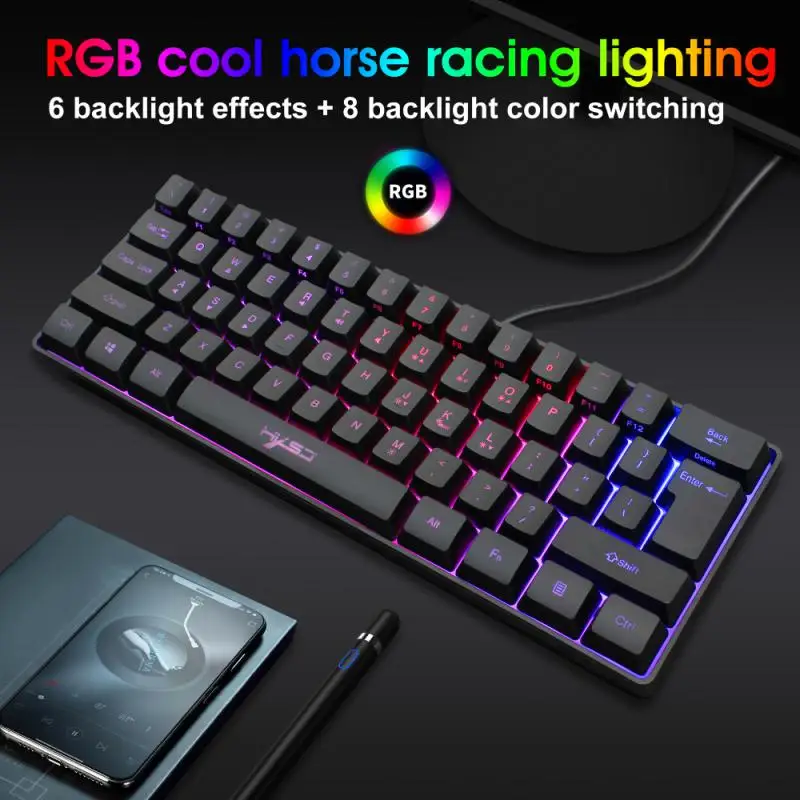 

Клавиатура игровая Проводная с русской раскладкой, 61 клавиша, RGB подсветка