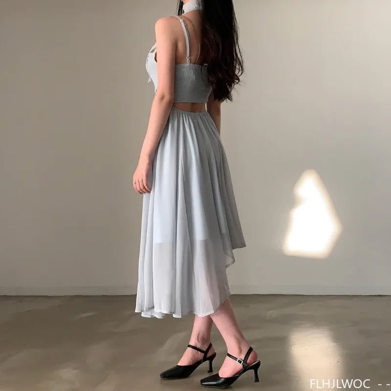 Chic วันที่สาว SHEER ชุดวันหยุดเจ้าสาวภาษาฝรั่งเศสคําสไตล์สาวน่ารัก LACE-Up Bow Tie ไม่สมมาตร Hem ชุดผู้หญิง vestidos
