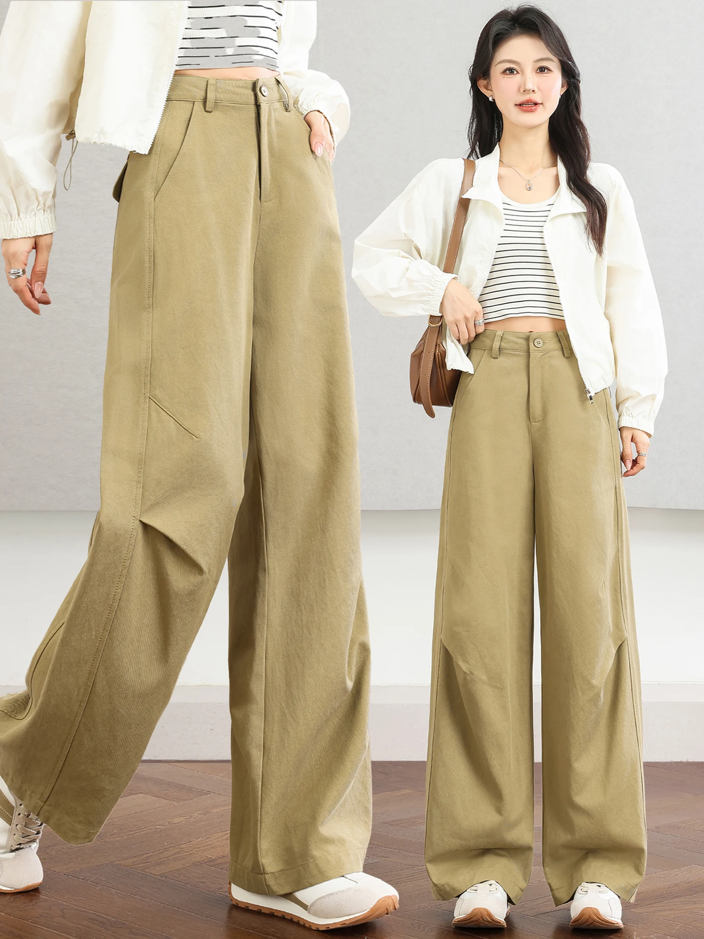 

American Style High Waist Straight Leg Workwear Pants Women's Loose Casual Trousers Slimming Wide Leg Pants Spring Autumn
