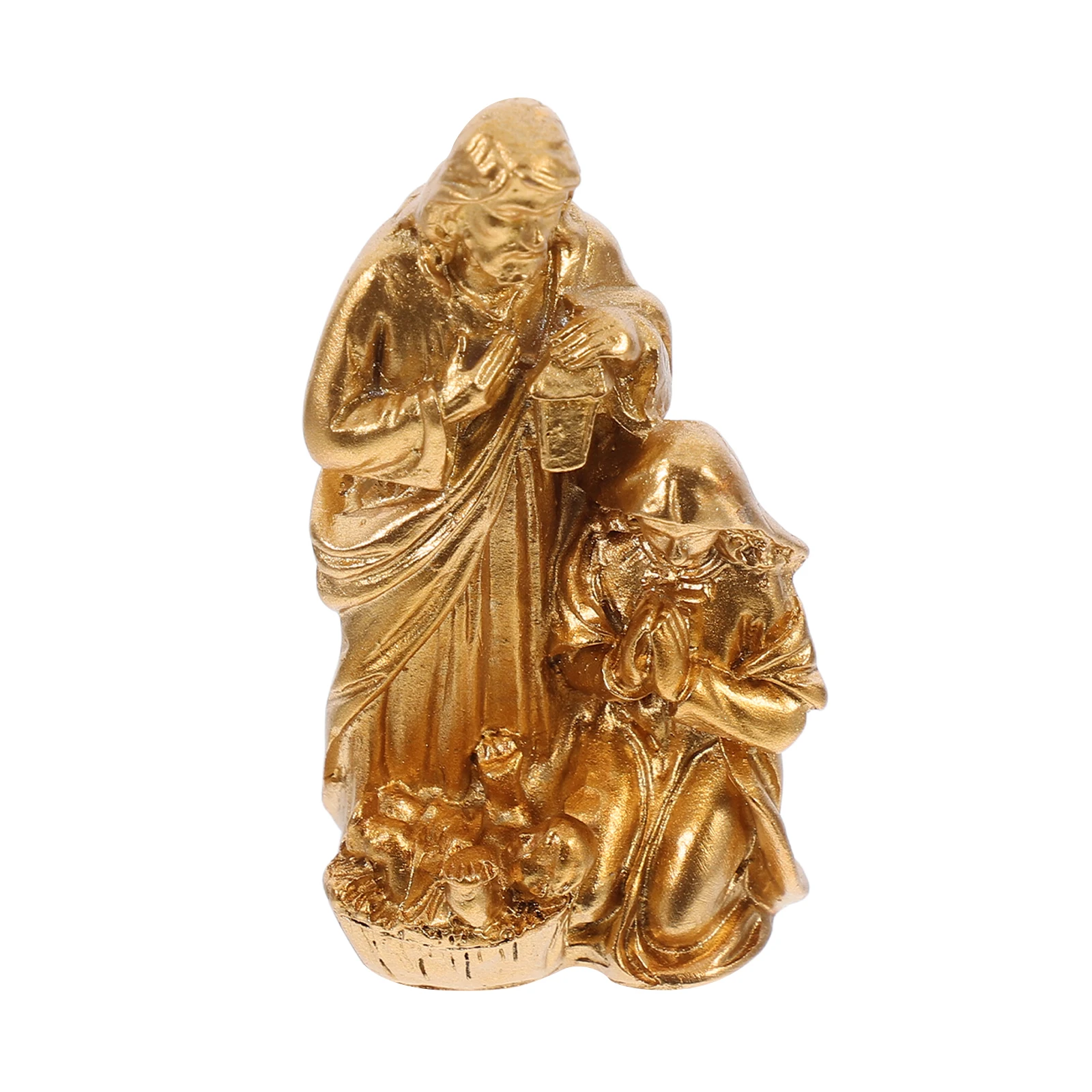 Nativity Statue Home Decor Church Resin Decoration Porch Golden Baby Jesus Statues