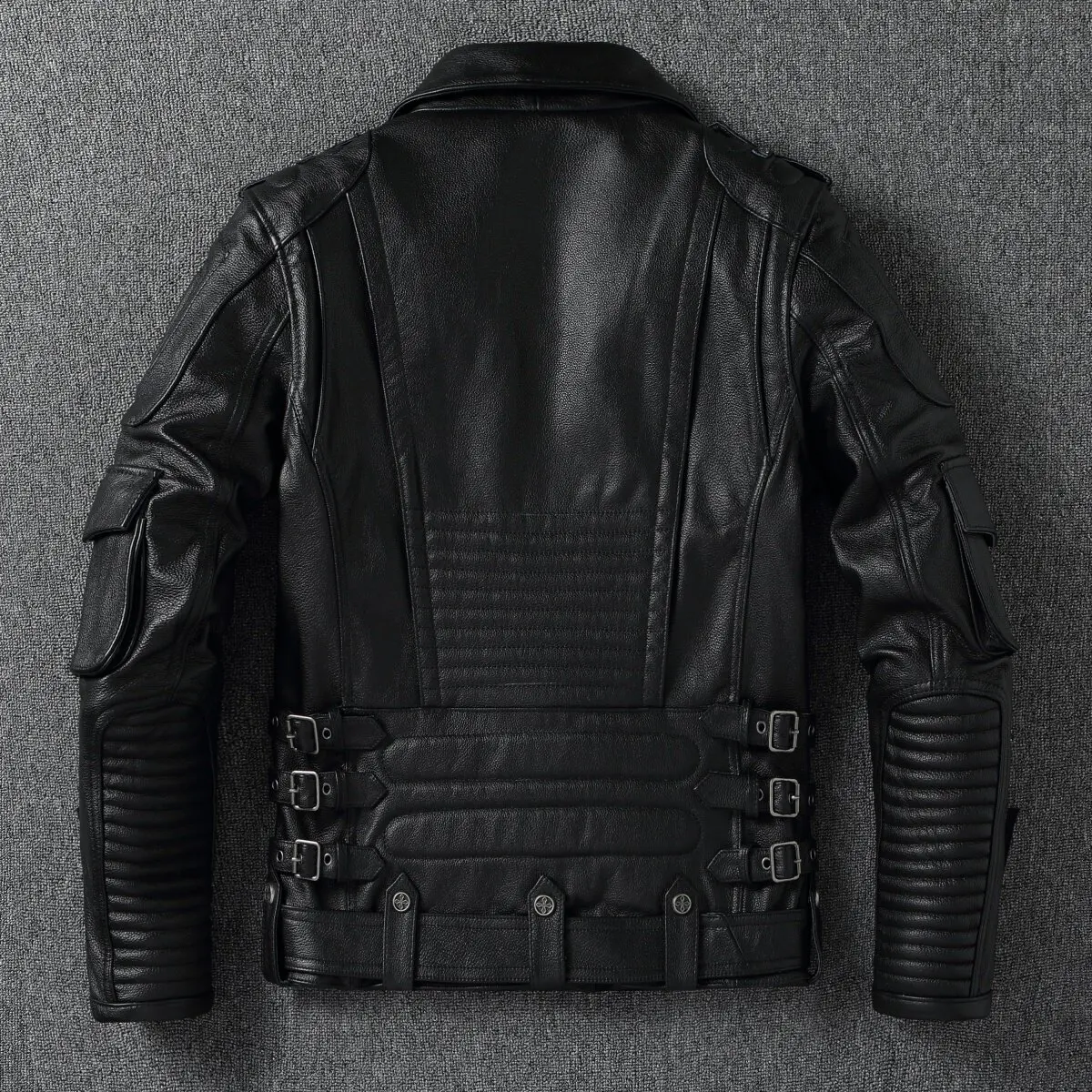 Men's Natural Leather Motorcycle Jacket Top Layer Causal Vintage Retro Moto Suit Leather Coat Dropshipping view 3