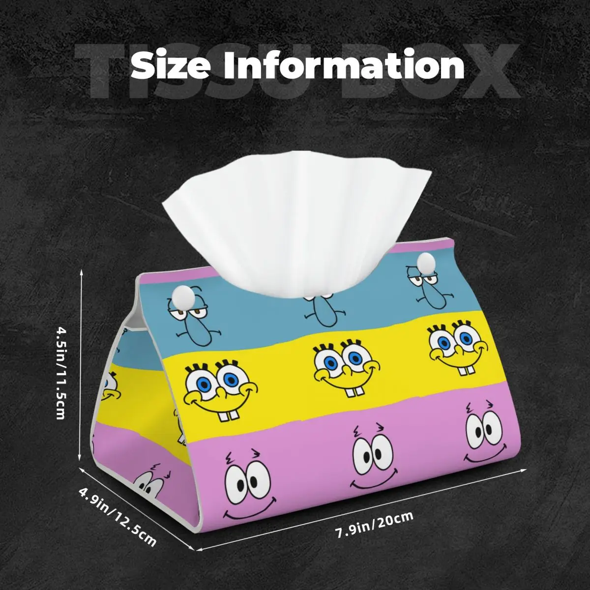 Custom SpongeBobed Tissue Box Cover for Bathroom Car Cute Cartoon Rectangular PU Leather Facial Tissue Box Holder