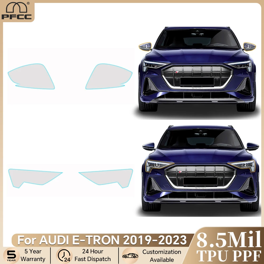 

For AUDI E-TRON 2019-2023 Car Headlight Rearview Pre-cut TPU Paint Protection Film PPF Clear Bra Kit Anti-scratch Resistant