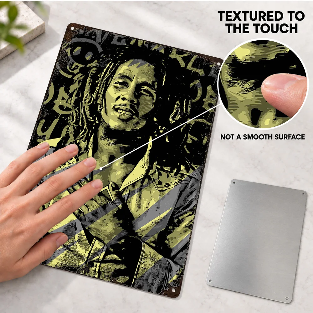 Bob Marley Portrait Textured Metal Poster Personalized Aluminum Sign Grunge Collage Wall Art For Record Store Listening Area