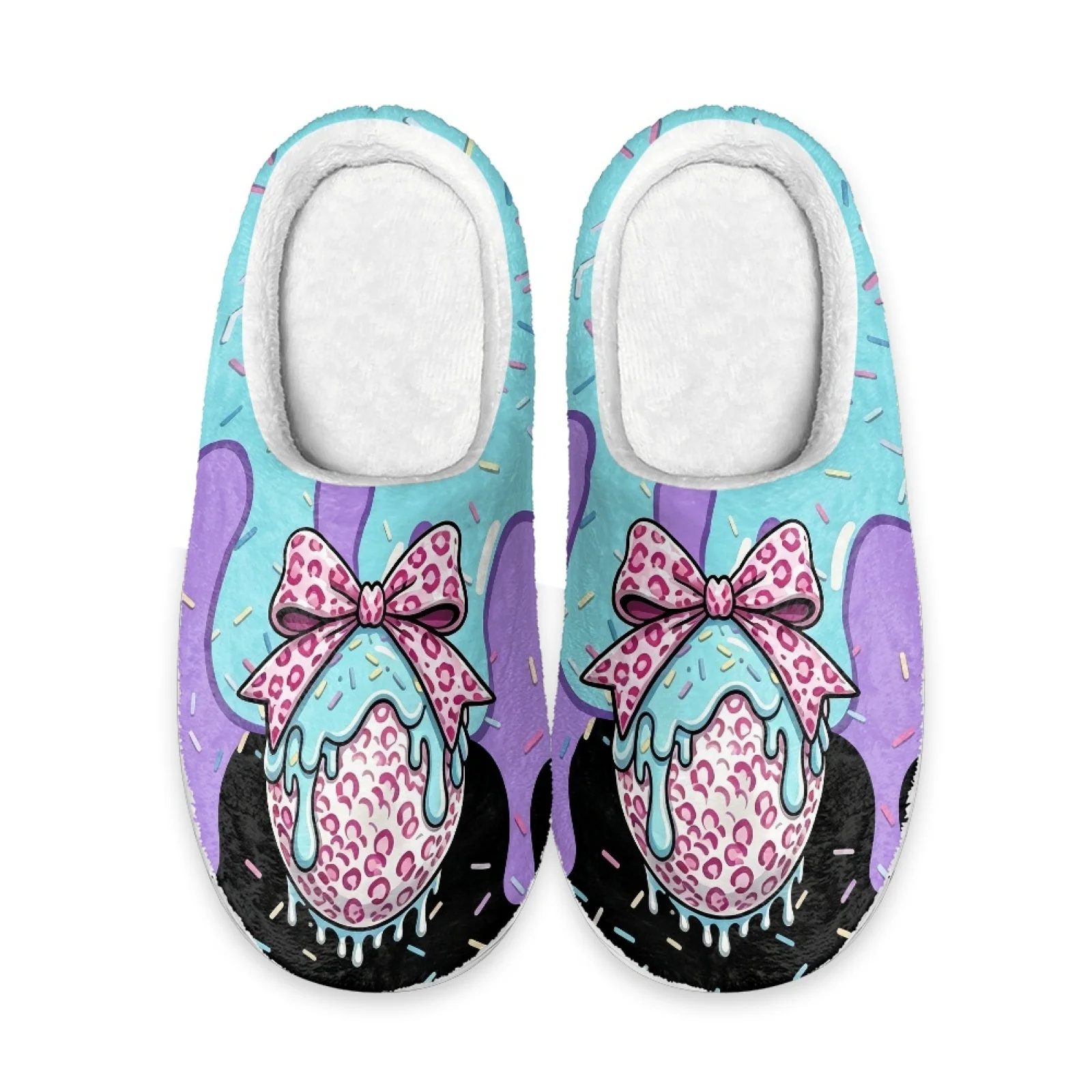 PENSTROLL Easter Egg Bow Print Non-Slip Warm Slippers Bedroom Slippers Freelancer Home Shoes Extra Wide House Shoes