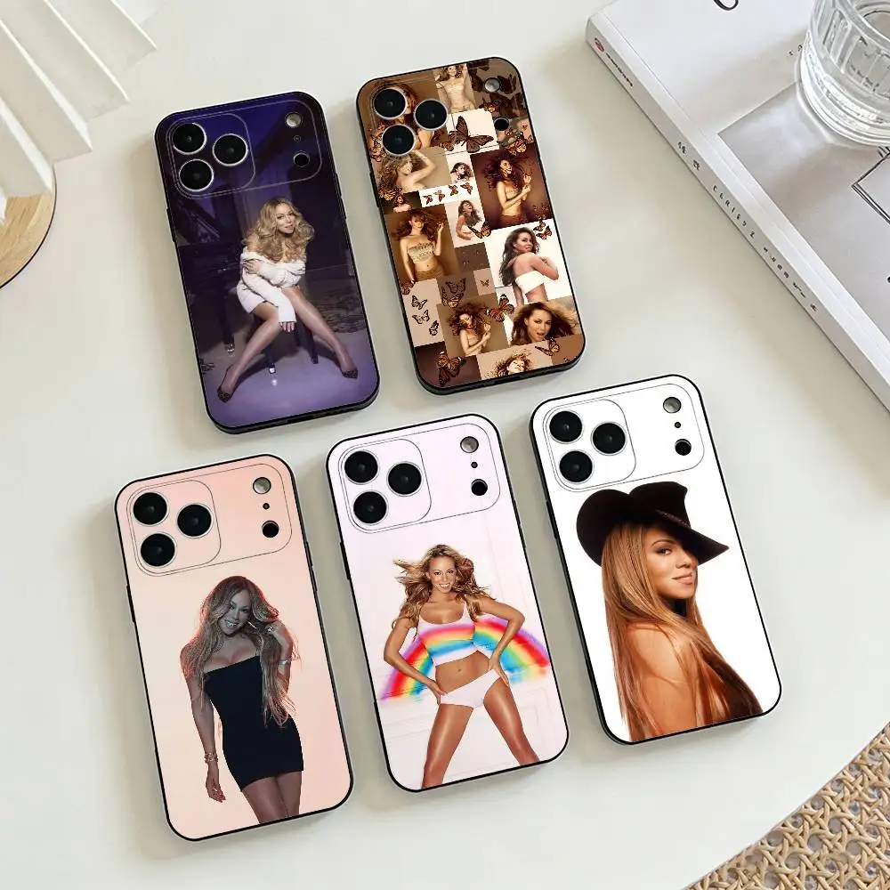 

M-Mariah C-Carey Retro Diva Look Phone Case For iPhone 17,16,15,14,13,12,11 X XR Plus,Soft Silicone Black Cover