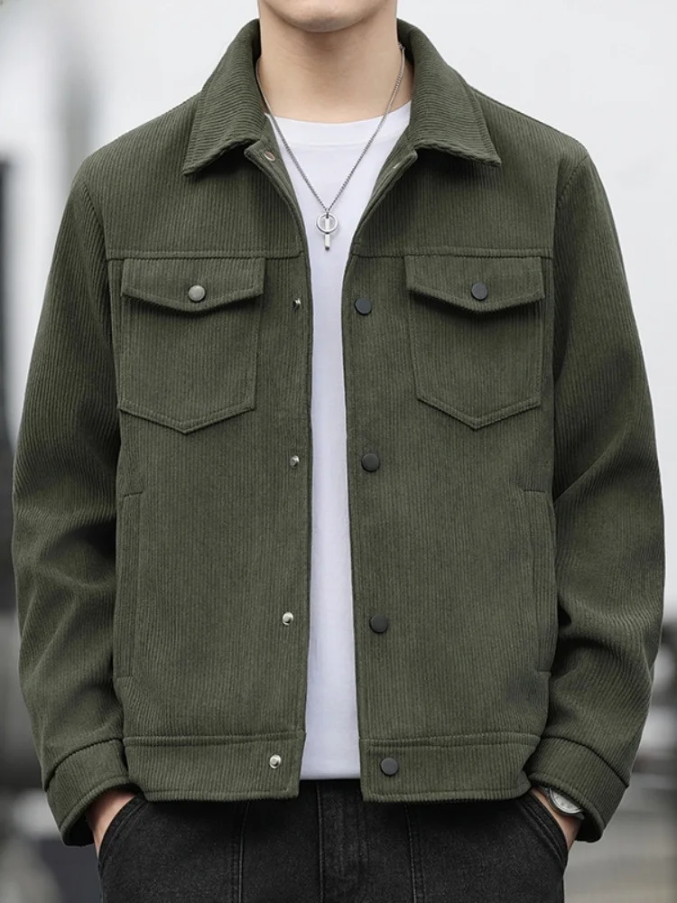 

Paul Men's Spring Autumn New Sle Jaet Coat Stand Collar Corduroy Windproof Faionable Haome mid Youthe Pure Color
