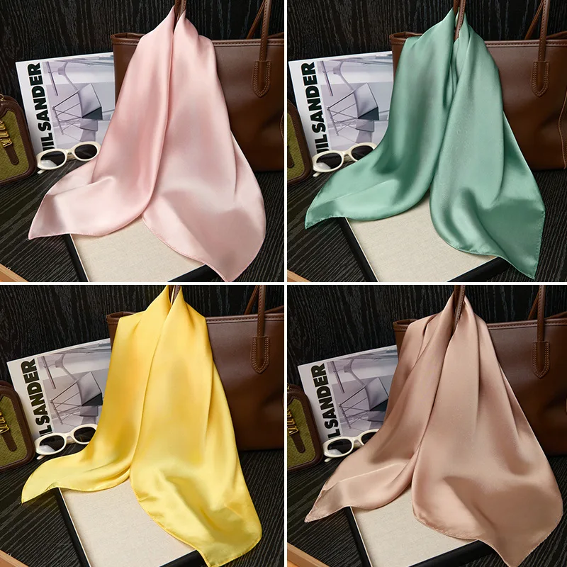 Pañuelo para el Cabello de Color Sólido de 70*70cm, Pañuelo de Seda Fino para Mujer, Primavera-Verano, Moderno y Versátil, Chal, Hijab, Pañuelo para la Cabeza