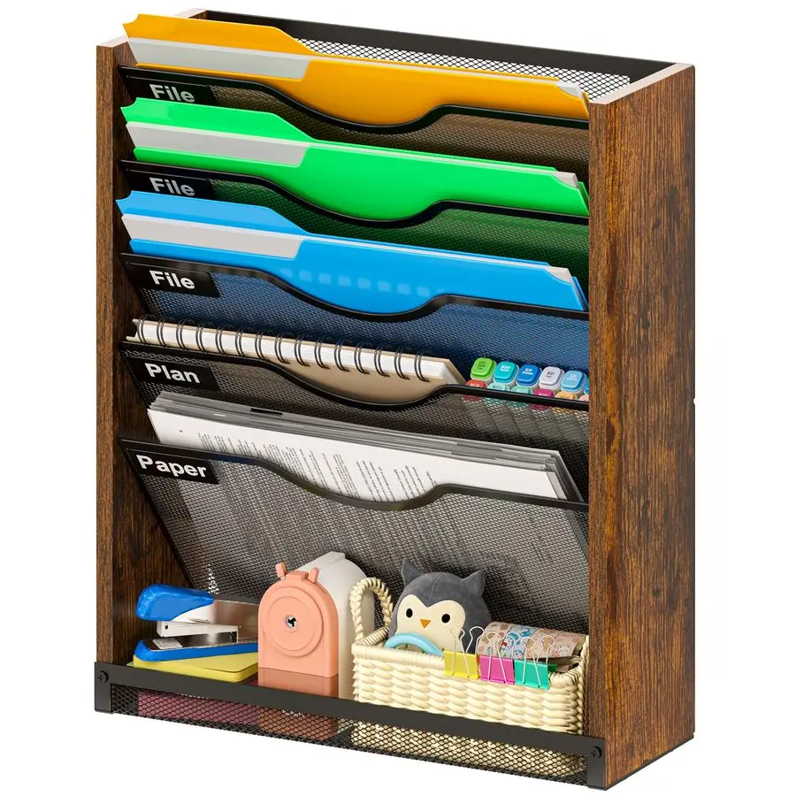 

Ironwood Wall Mounted File Organizer Metal Mesh with Bottom Tray Mail Sorter Paper Folder Document Organizer Office