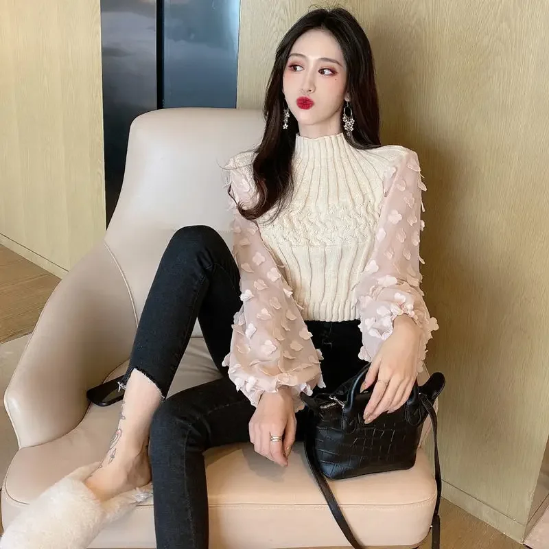 2024 nian Autumn Winter Chiffon Lantern Sleeve Sweater Women\'s Sweater Woman Sweaters Femme Chandails Pull Hiver