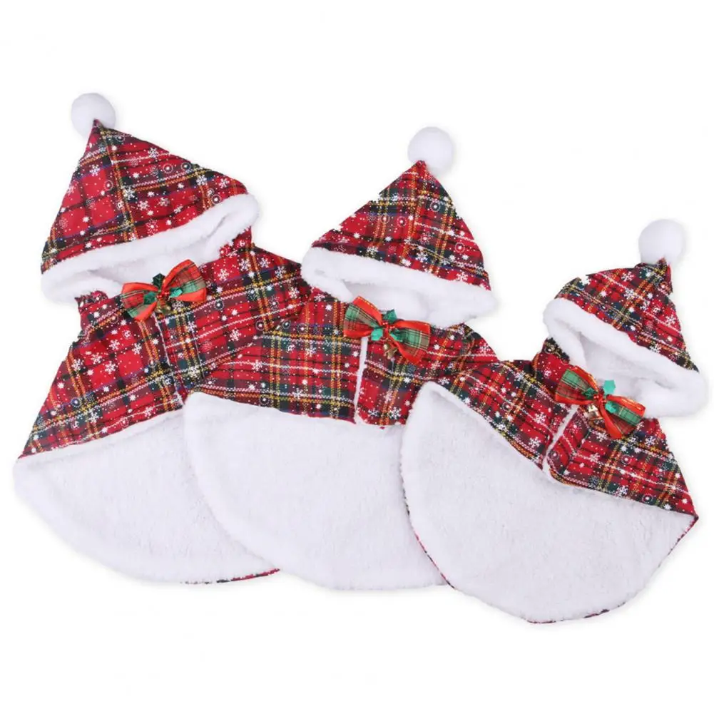 Roupa festiva de Natal para animais de estimação Elegante capa de Natal para animais de estimação Xadrez com estampa de floco de neve com gravata borboleta aconchegante com capuz para gatos