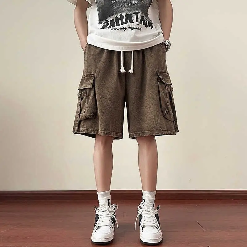 

Men's New Retro Washing and Old Large Pocket Loose Casual Five-part Labor Shorts
