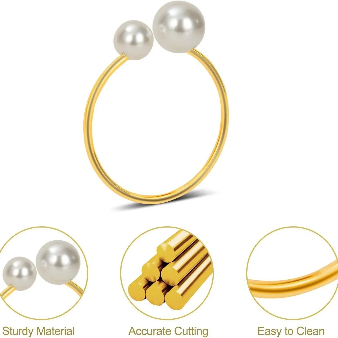 10PC Elegant Pearls Napkin Rings Gold Christening Bangle Metal Napkin Holder Wedding Gift Bridal Shower Decor Party Supplie