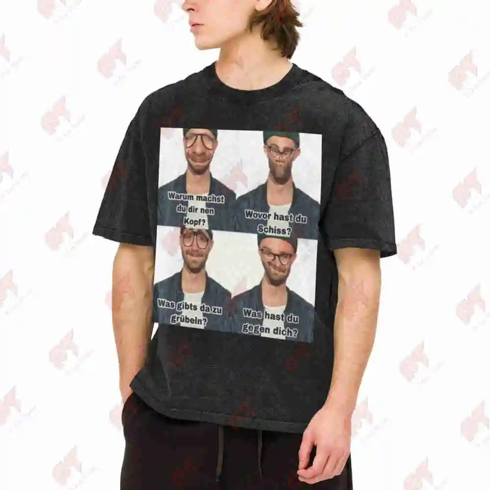 Mark Forster Anime 4 Panel Meme German Vintage Washed Tee Pure Cotton T-Shirt