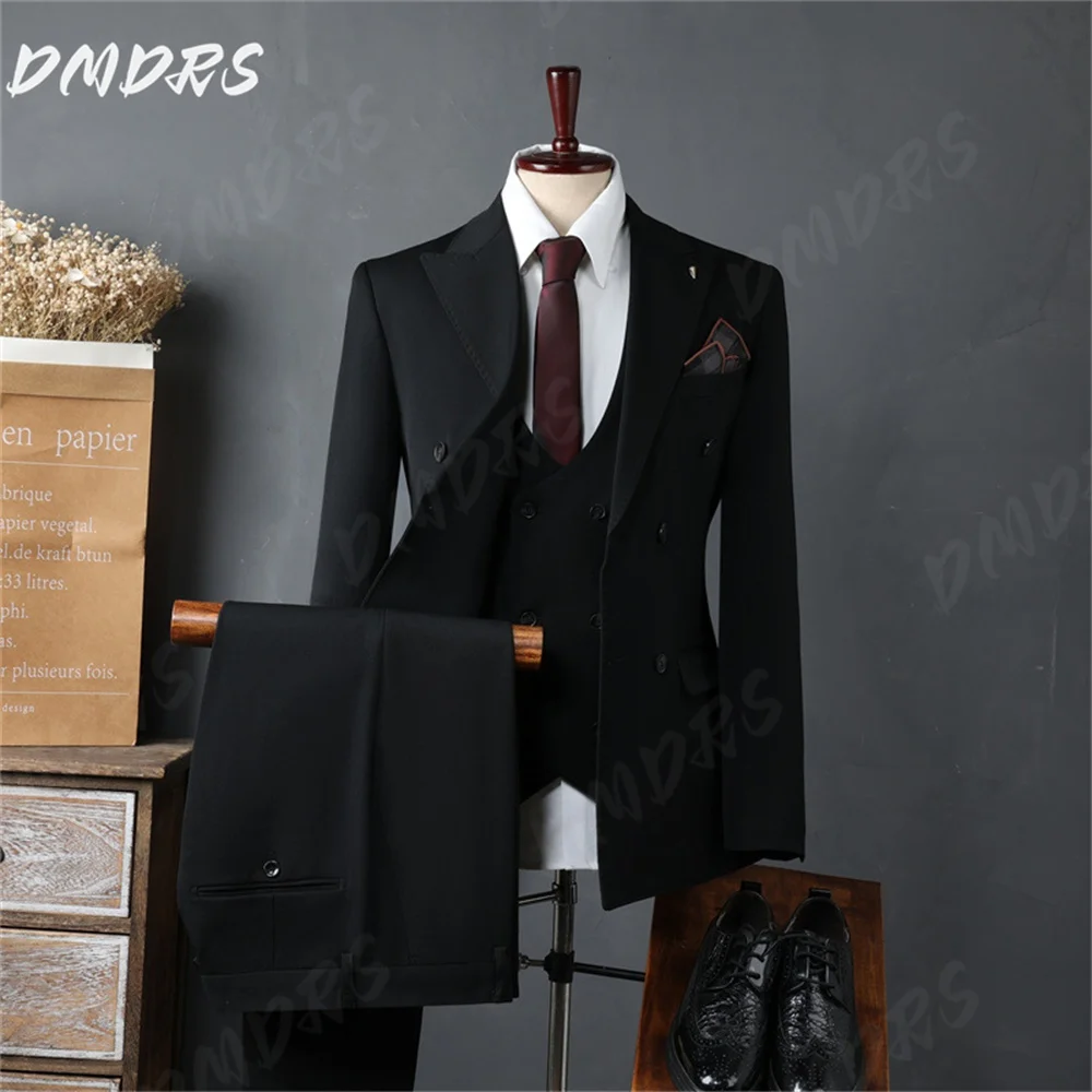 Hot Sale Black Men's Suit Set 3PCS Jacket Vest Pants For Formal Banquet Event Elegant Groom Suit Set Host Party Suit Blazer